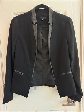 DREW • ANTHROPOLOGIE Leather Trimmed Open Front Blazer Black Size Small